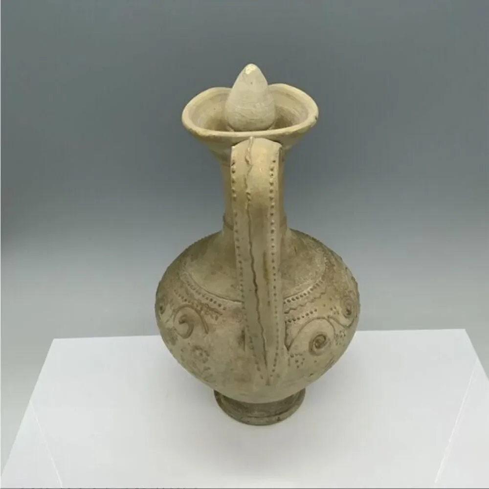 Antique Handmade Greek Oenochoe Terracotta Clay Vase with Handle High‎ End